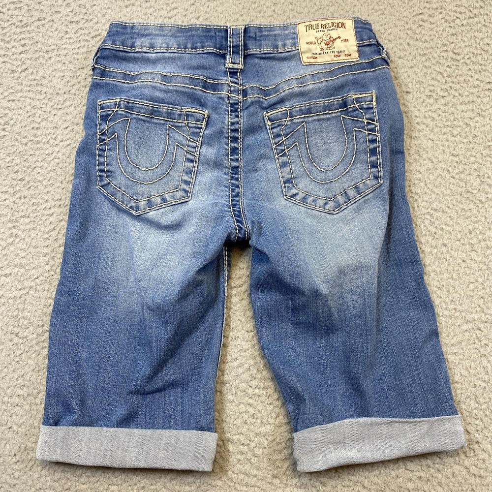 True Religion Shorts Womens 26 Riley Knee Length Denim Cuffed Distressed